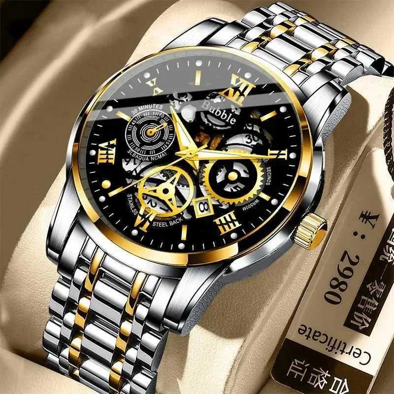 Luxury Mens Fashion Watch High-end Light Luxury Multi-functional Quartz Watch Waterproof Roman Hollow Mens Wristwatch W250724