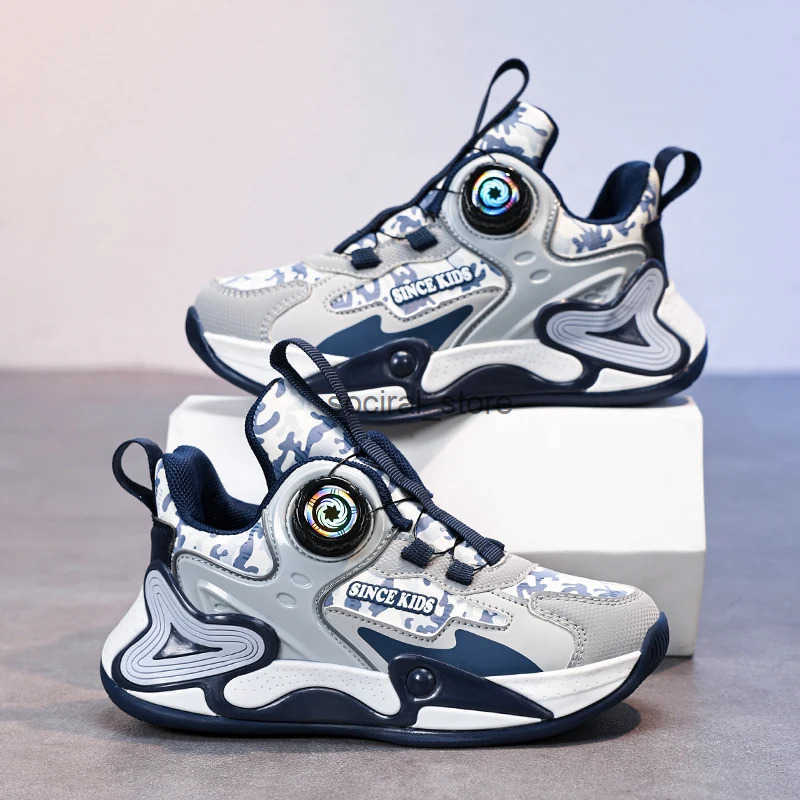Children Basketball Shoes Swivel Button Boys Fashion Sneakers Girls School Sport Shoes Kids Casual Trainers Outdoor Shoes Q250724