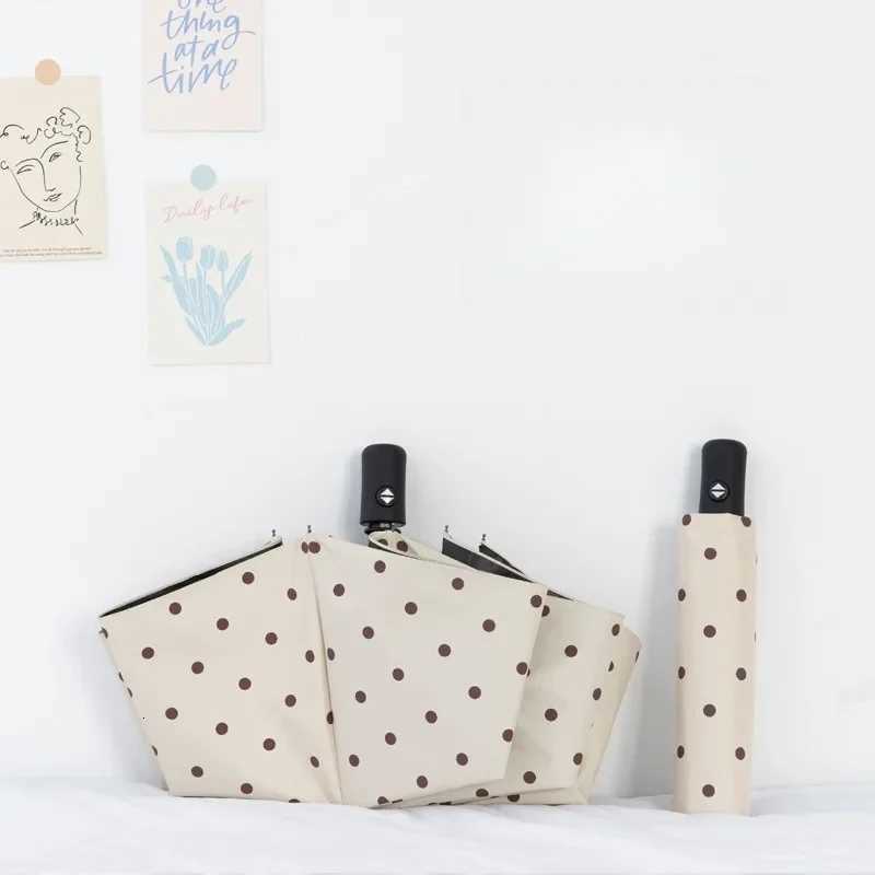 Stylish Polka Dot Auto-Folding Umbrella UPF 50+ Black Coated Sun Rain Protection Compact Travel Umbrella R250724