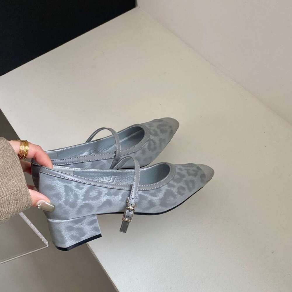 2025 New High Heels Chunky Heel Spring Autumn One Strap Square Toe Korean Style Lady Commuter Mary Jane Shoes