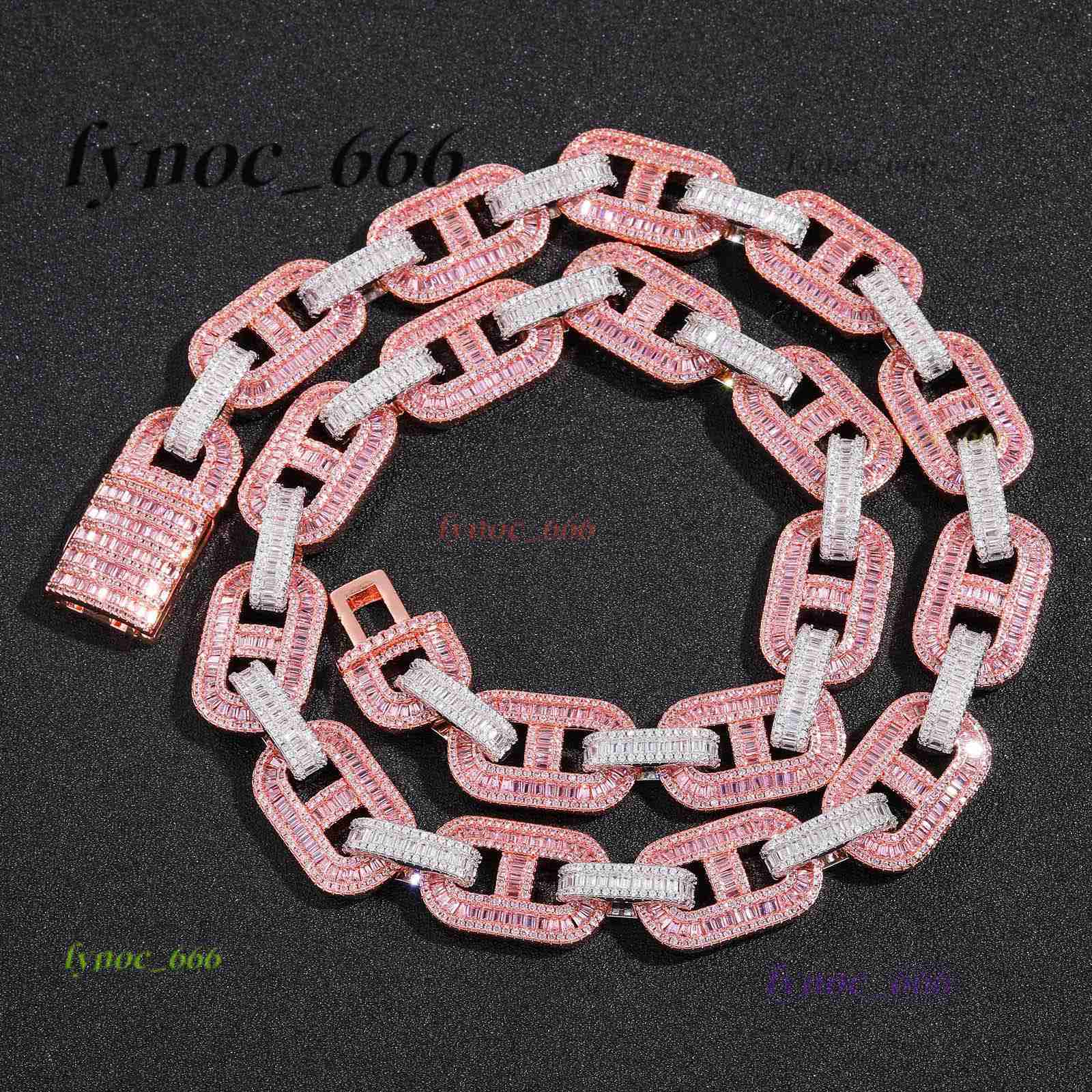 15mm Moissanite Cuban Link Chain 14K White Gold Three Tone VVS Best High-Polished Silver Icedout Chain for Pearl Necklaces