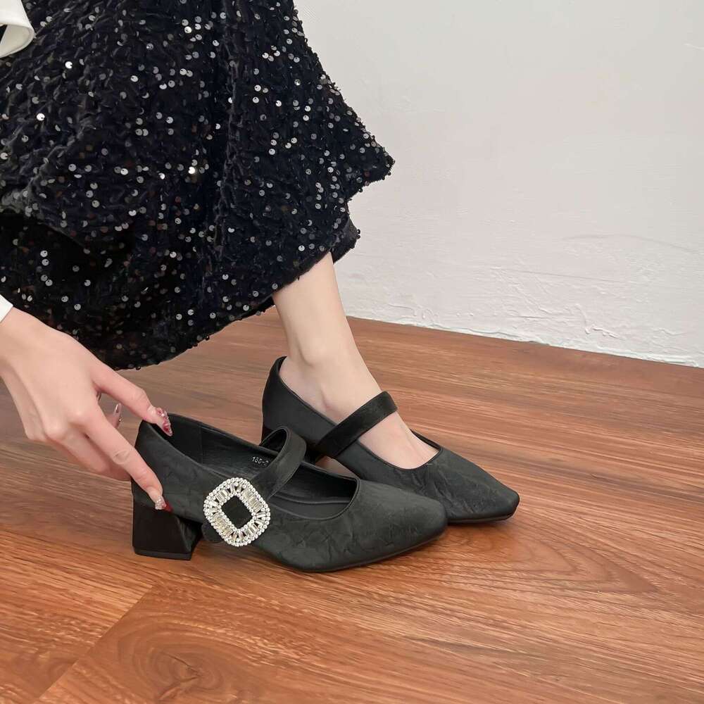 2025 Fashion Single for Women, One-Strap Square Buckle, Light Luxury High Chunky Heels, Comfortable Soft Sole Women's Shoes