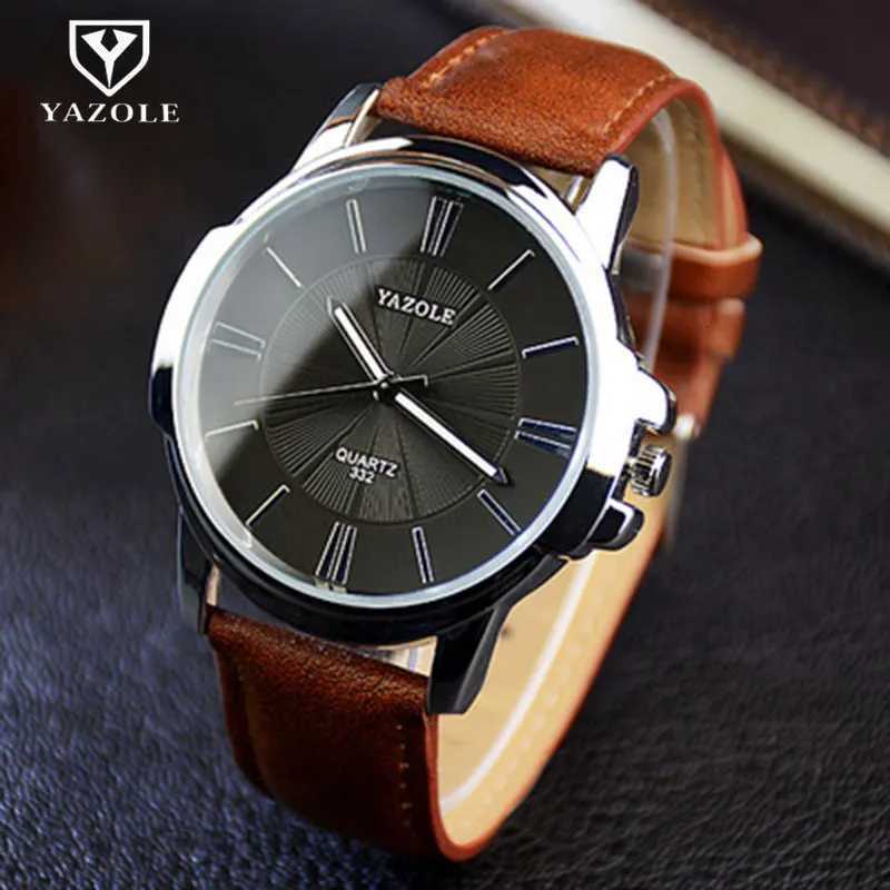 Hot YAZOLE Mens Watches Top Brand Luxury Blue Glass Watch Mens Wristwatch Waterproof Leather Roman Mens Watch Male Clock Watches W250724