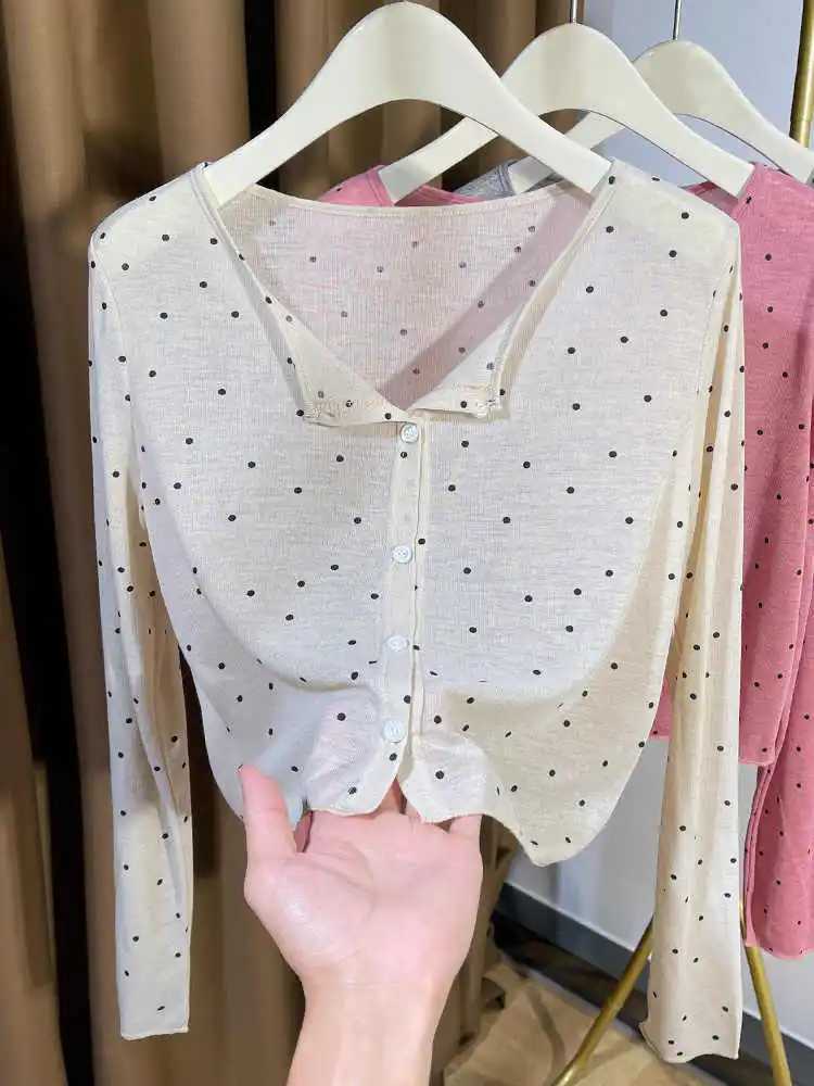 Polka Dot Thin Knitted Cardigans Women Summer New O-Neck Single Breasted Sunscreen Knitwear Coats Korean Style Knit Tops X250724
