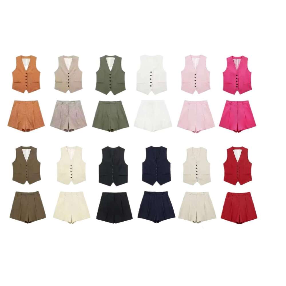 Workwear Spring Summer New Women's Linen Vest + Shorts Set B5