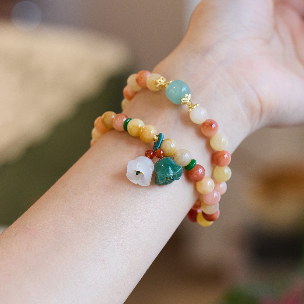 New Chinese Style Natural Jinsi Jade Bracelet for Women Retro Lily of the Valley inspired Jade Beads Ideal Gift