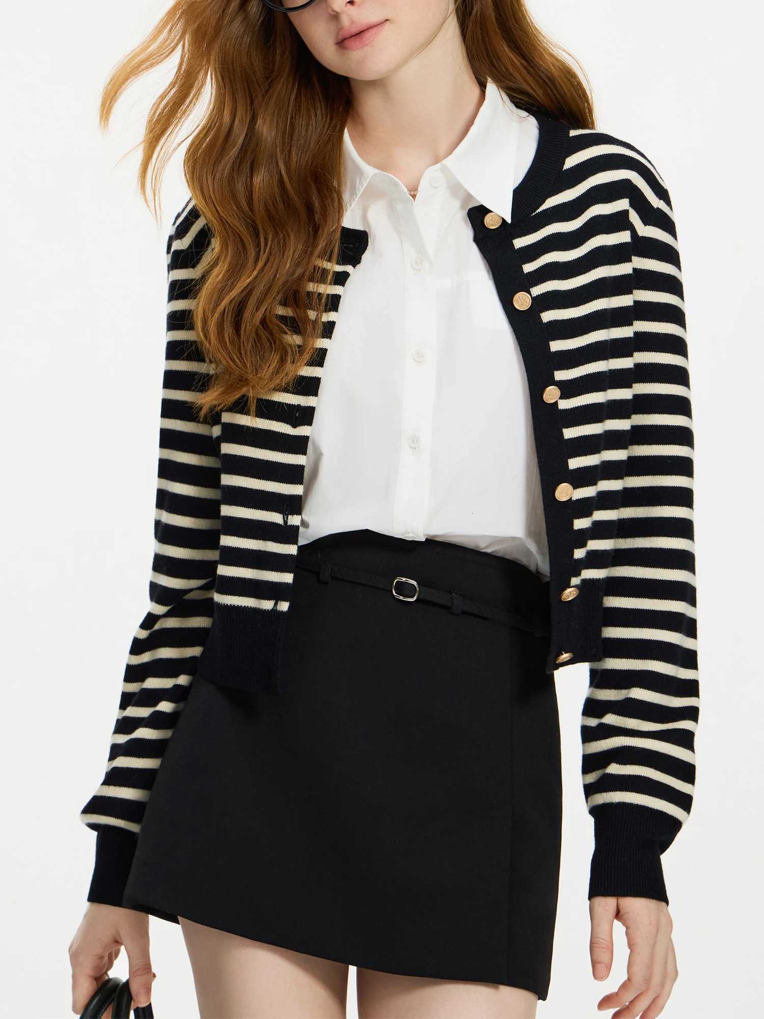 FSLE Striped Knit Cardigan Jacket Vest For Women 2024 Fall Winter New Sweater Undershirt Two-Piece Coat Set 24FS14105 24FS14232 X250724