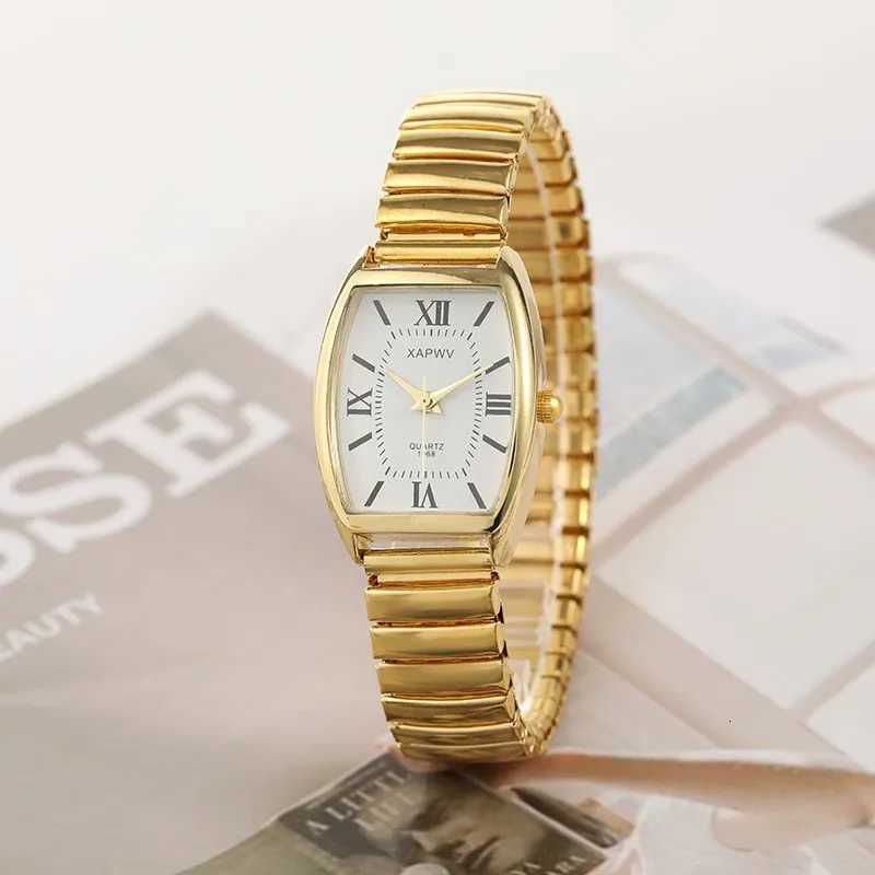 Fashionable Barrel-Shaped Simple Elegant Quartz Watch Womens Elastic Band Retro Womens Watch W250724
