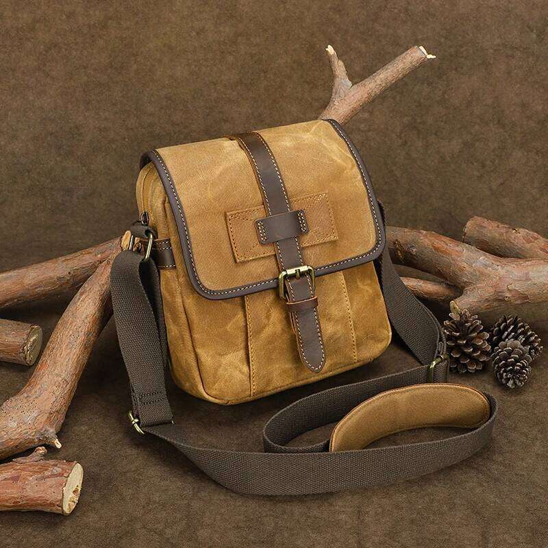 Men's Leather Crossbody Shoulder Bags Small Waterproof Waxed Canvas Man Messenger High Quality Vintage Bag