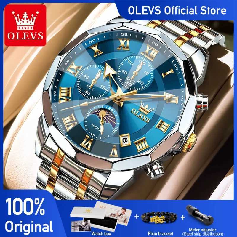 OLEVS 3675 Mens Watch Original Multifunctional Chronograph Quartz Watch Moon Phase Watches for Men Waterproof Mens Gifts Reloj W250724
