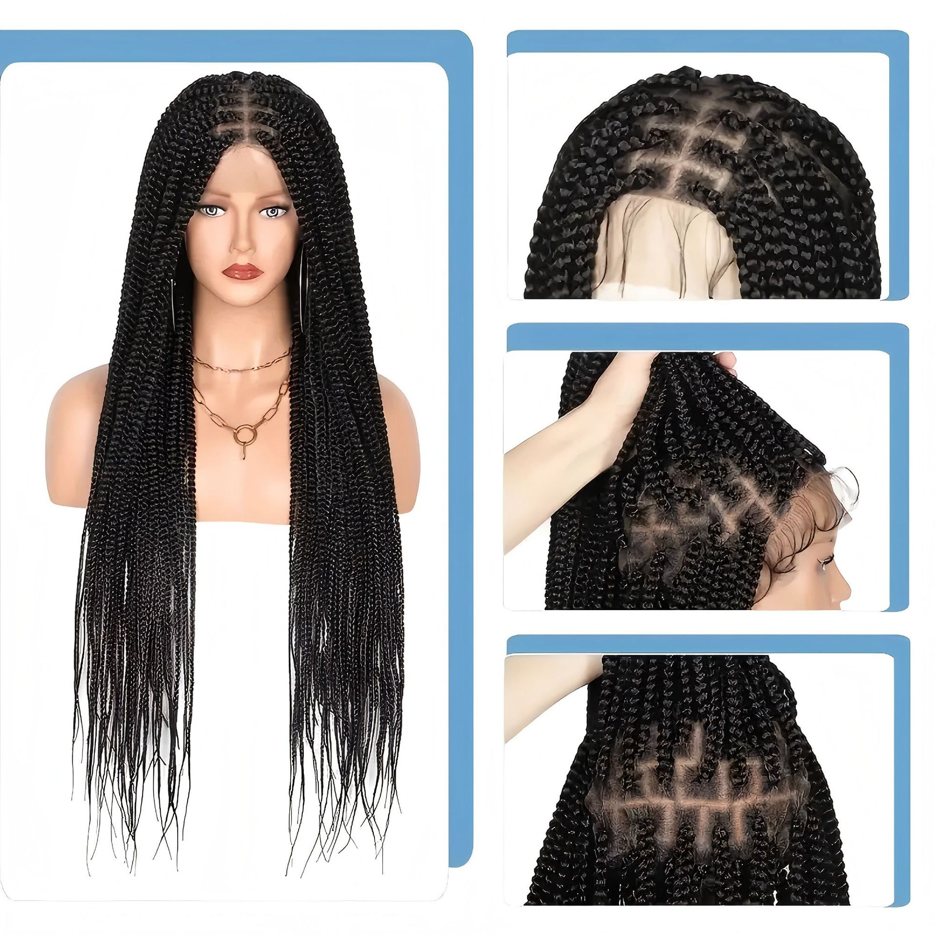Handmade Africa Braided Style Wig Look Like Really Human Hair Long Curly Wig 360 Full Lace Braiding Wig Box Braid Braided Lace Front Wig Bohemian Boho