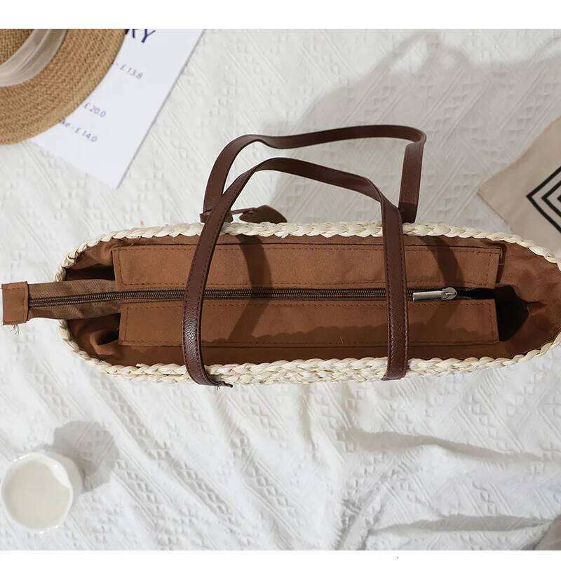 Women's shoulder corn husk straw versatile hand woven portable vegetable basket bag Holiday Beach Bag