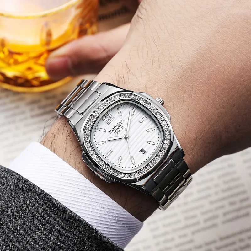 Fashion Luxury Business Square Quartz Watches Classic Stripe Design Dial with Stainless Steel Band Wristwatch for Men W250724