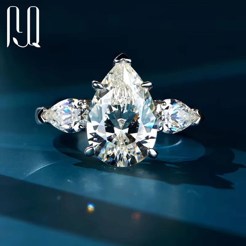 PYQ S925 Sterling Silver 1ct-2ct Womens Simple Fine Jewelry 1Carat Water Drop Pear Shaped Moissanite Wedding Ring