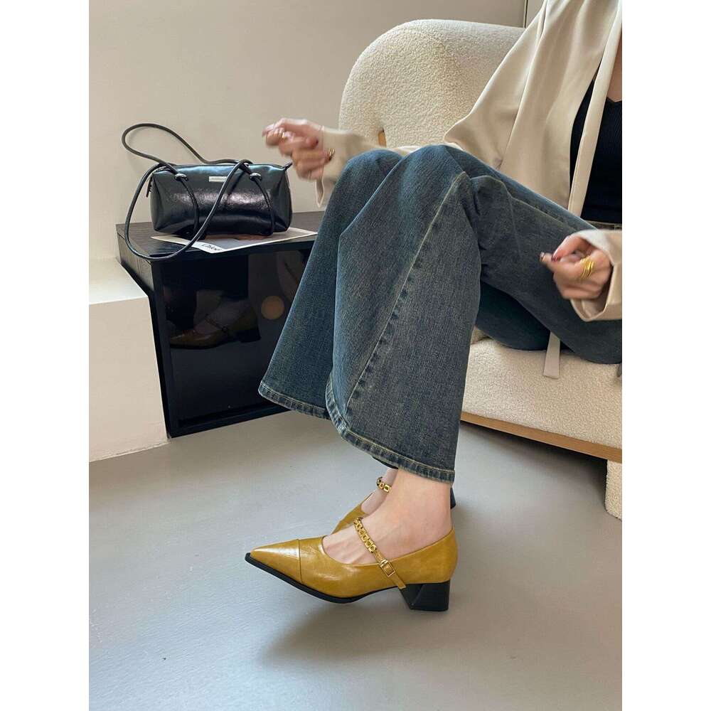 High Heels Thick Non-Tiring French Style Single for Women 2025 Spring New Shallow Mouth Casual Women's Shoes Comfortable Soft Sole