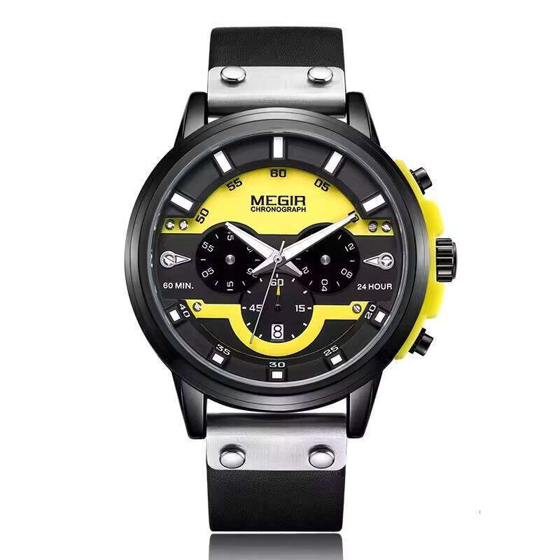 MEGIR Men's Sport Chronograph Watch - 47mm Genuine Leather, Waterproof, Luminous, Quartz - Bulk Wholesale Watch