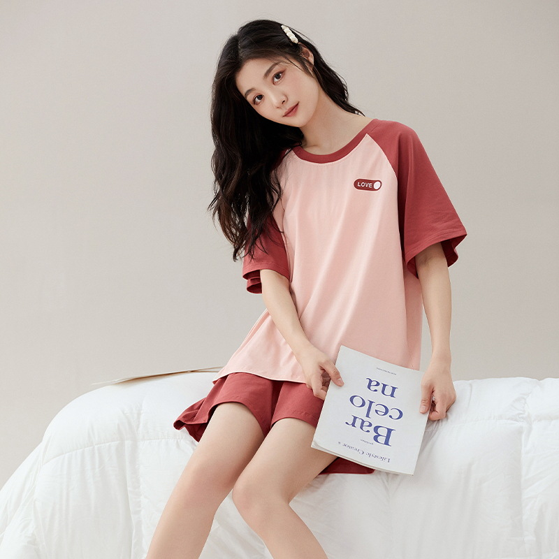 B987-Pure cotton pajamas women's summer short-sleeved shorts casual outer wear pure cotton home clothes female suit