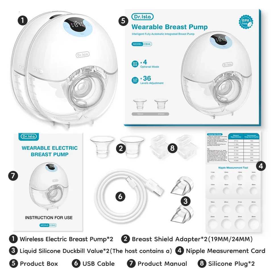2PCS Wearable Breast Pump Quiet Design 210ML Large Capacity 4 Modes 36 Levels Electric Portable Breast Pump BPA-free X2507241