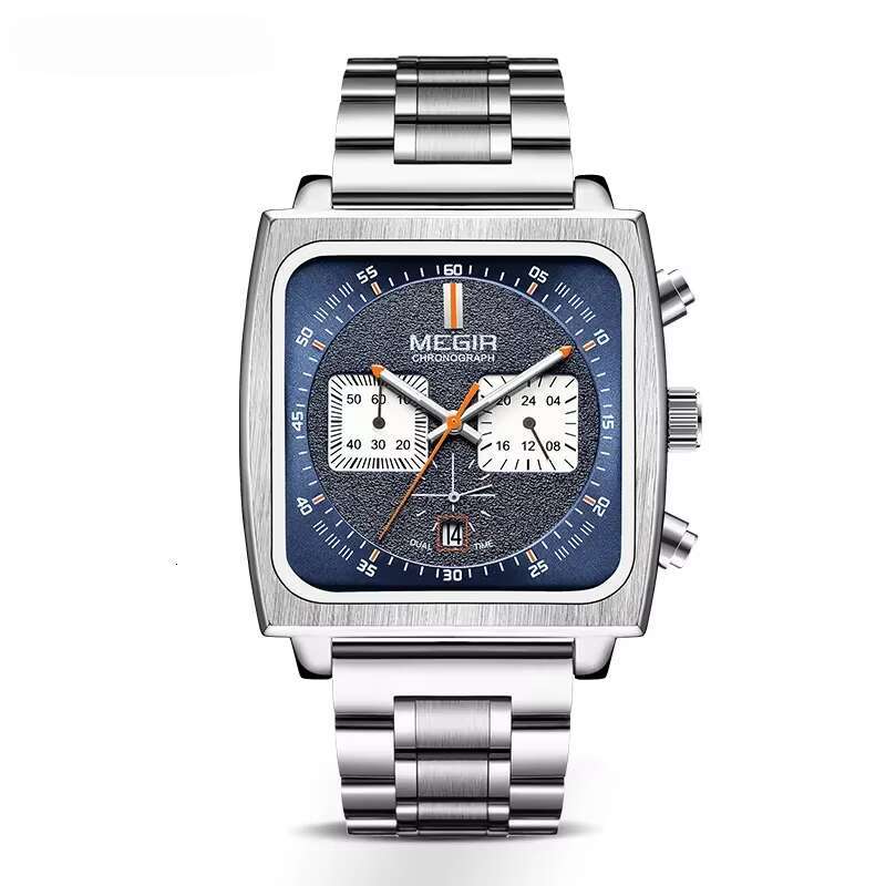 DHgargets MEGIR Men's Square Chronograph Watch - Digital-Analog, Luminous, 30M Waterproof, Leather Strap, Business Wristwatch