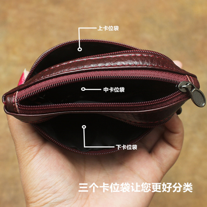 Free Shipping Designer Bag, Genuine Leather Coin Wallet, Bus Booth, Double-layer Zipper, Cowhide, Handheld Coin Storage Bag, Large Size