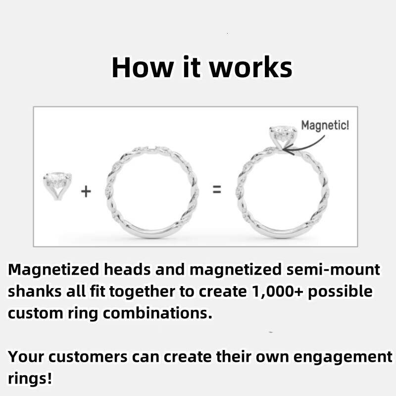 Custom Settings and Shanks Ring Diamond Builder Magnetic Design Engagement Ring Set Wedding Rings Display Sample Selling Tool