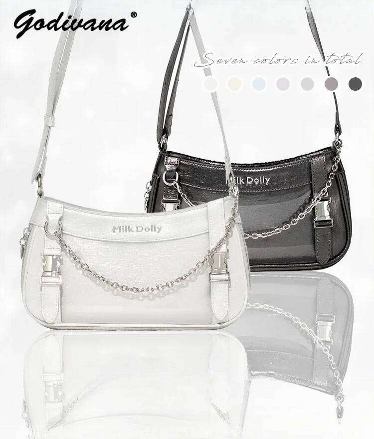 Original Rock Locomotive Bolso Transparent Crossbody Sweet Girl Women Solid Color Leather Underarm Bag Lolita Shoudler Bags