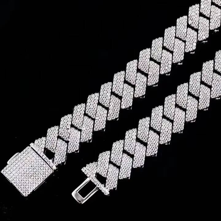 Moissanite Diamond Miami Cuban Link Chain 6~15mm White Gold Real 14k Rose Gold Necklace Bracelet 925 Silver Plated