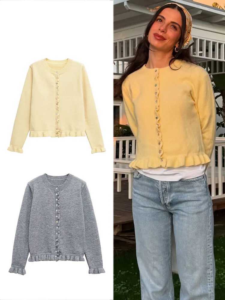 TRAFZA Women Casual Yellow Knitted Cardigan Single Breasted O Neck Butterfly Sleeve Sweater Autumn Female Solid Outerwear Tops X250724