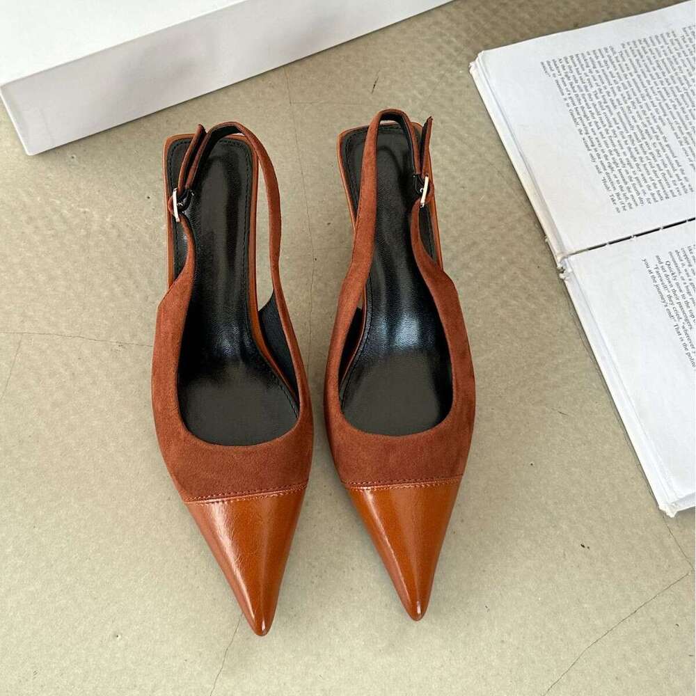 Single for Outdoor Wear, High-End Feel, Thin Heel, Comfortable, Pointed Toe, Open Back, High Heels, Patchwork Style, French Style Women's Shoes