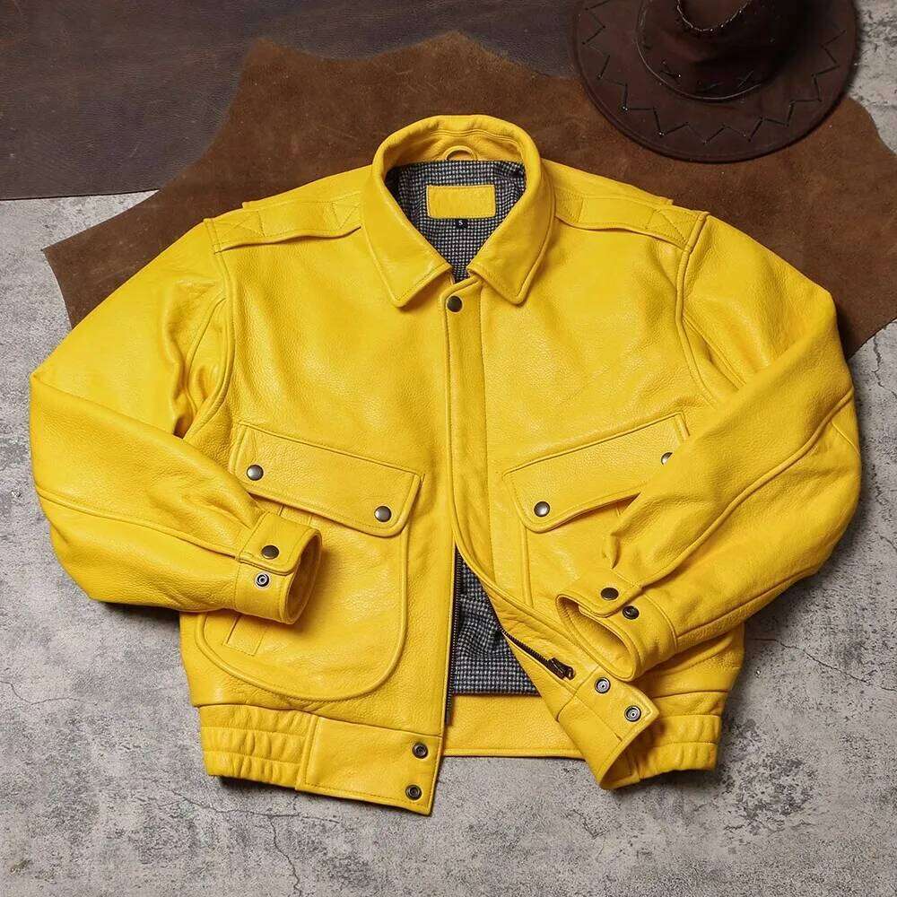 Women's Wear Mauroicardi Spring Autumn Cool Handsome Short Yellow Soft Pu Leather Jacket Men Turn-Down Collar Designer Clothes