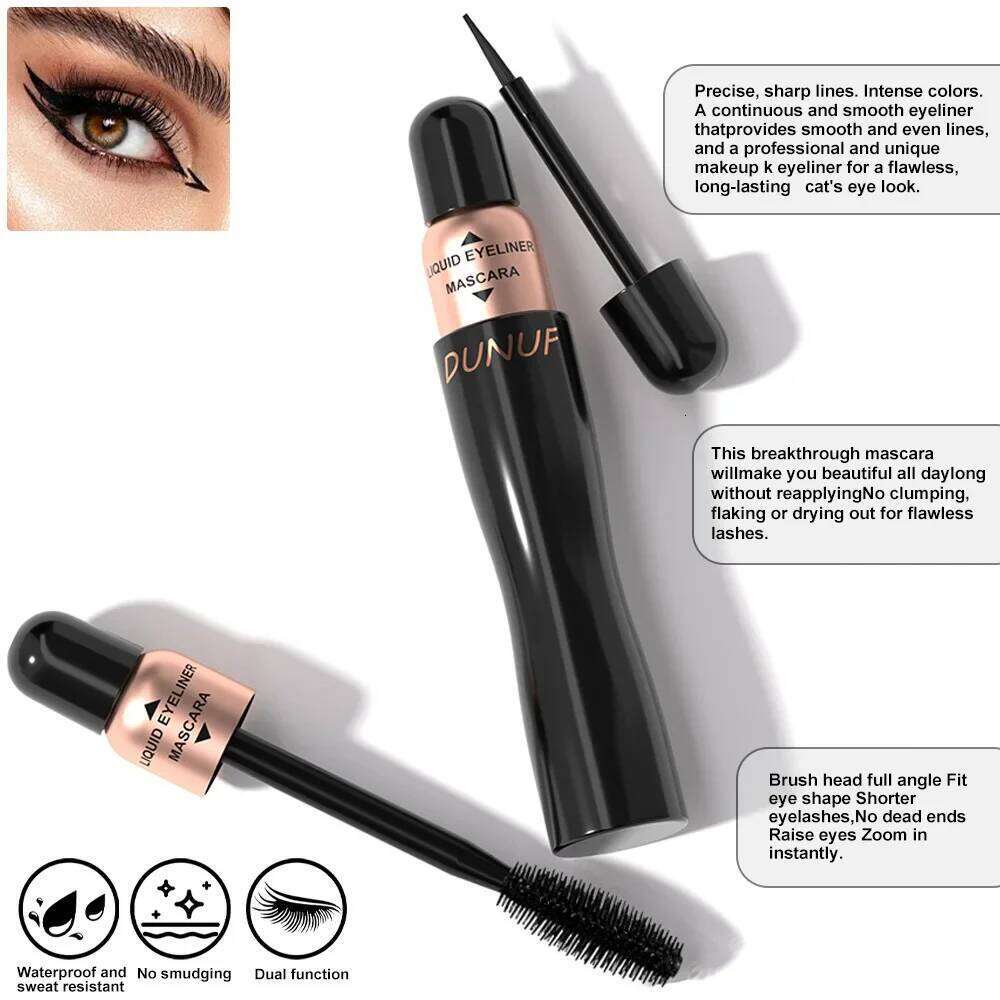 DUNUF 2-in-1 Mascara Eyeliner Set Sdge-Proof LengtheningCurling & Volumizing