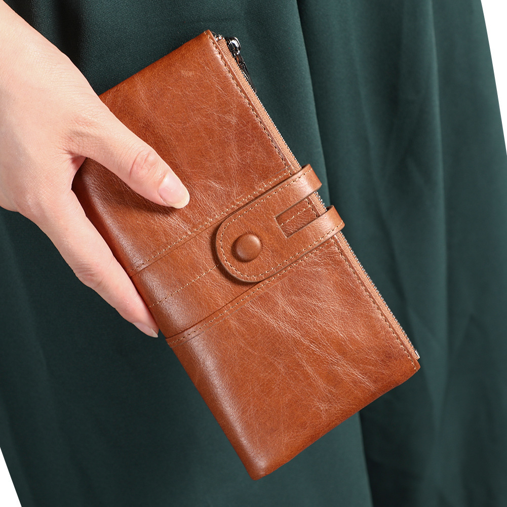 Free Shipping Designer Bag Women's Genuine Leather Wallet Large Capacity Multi Card Slot Hidden Buckle Coin Wallet Retro Simple Long Wallet Women