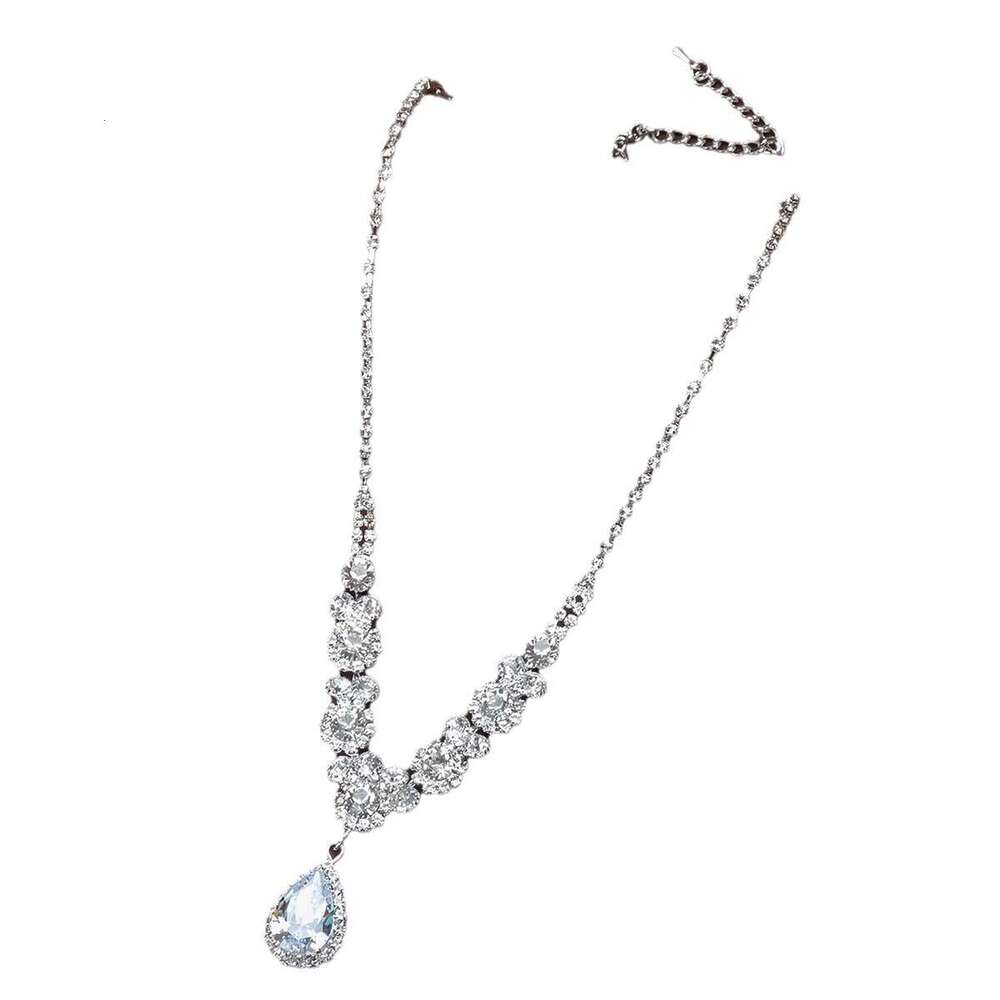Korean Style Rhinestone Set Necklace Fashion Versatile Zircon Women's Water Drop Earrings Yiwu Jewelry Factory