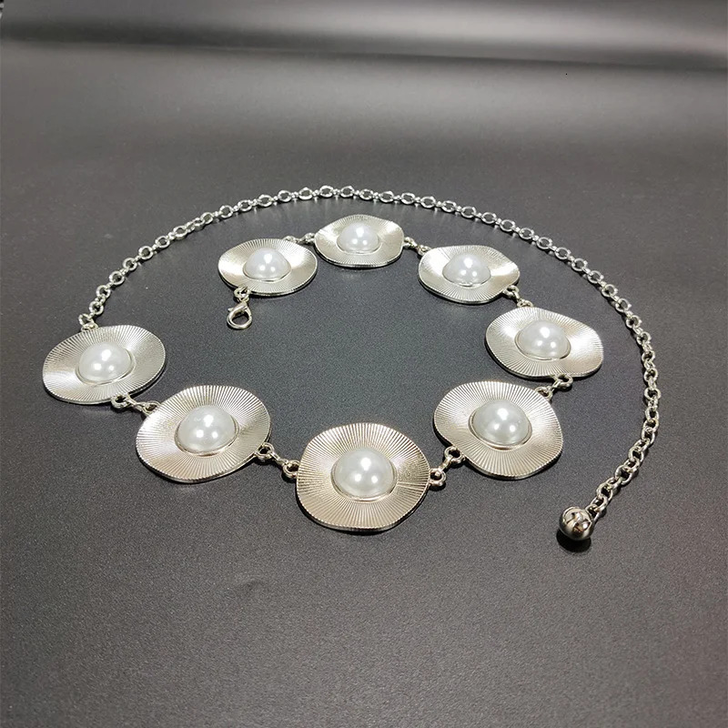 Big Faux Pearls Chain Belt Female Elegant Belt For Women Dresses Jeans Waistband Exaggerated Body Accessories 250722