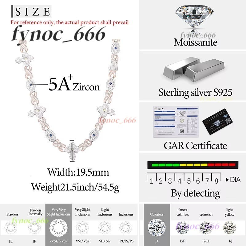 Unisex luxury Moissanite VVS1 Necklace Chain 925 Silver For Women Iced Out Chain Link Necklace Fine Hip Hop Jewelry