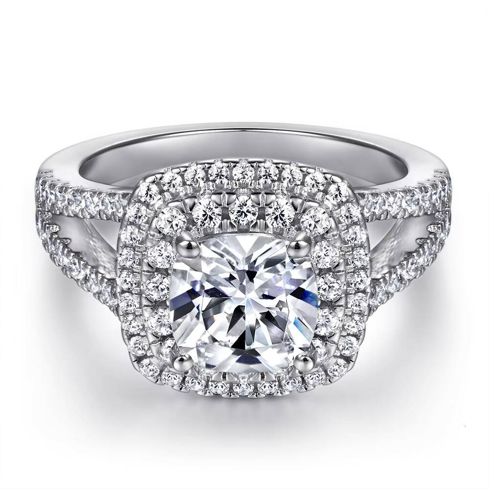 925 Silver Womens Double-Row Engagement Ring for Bride Stylish Stainless Steel Fashion Moissanite Rings for Wedding Ceremony