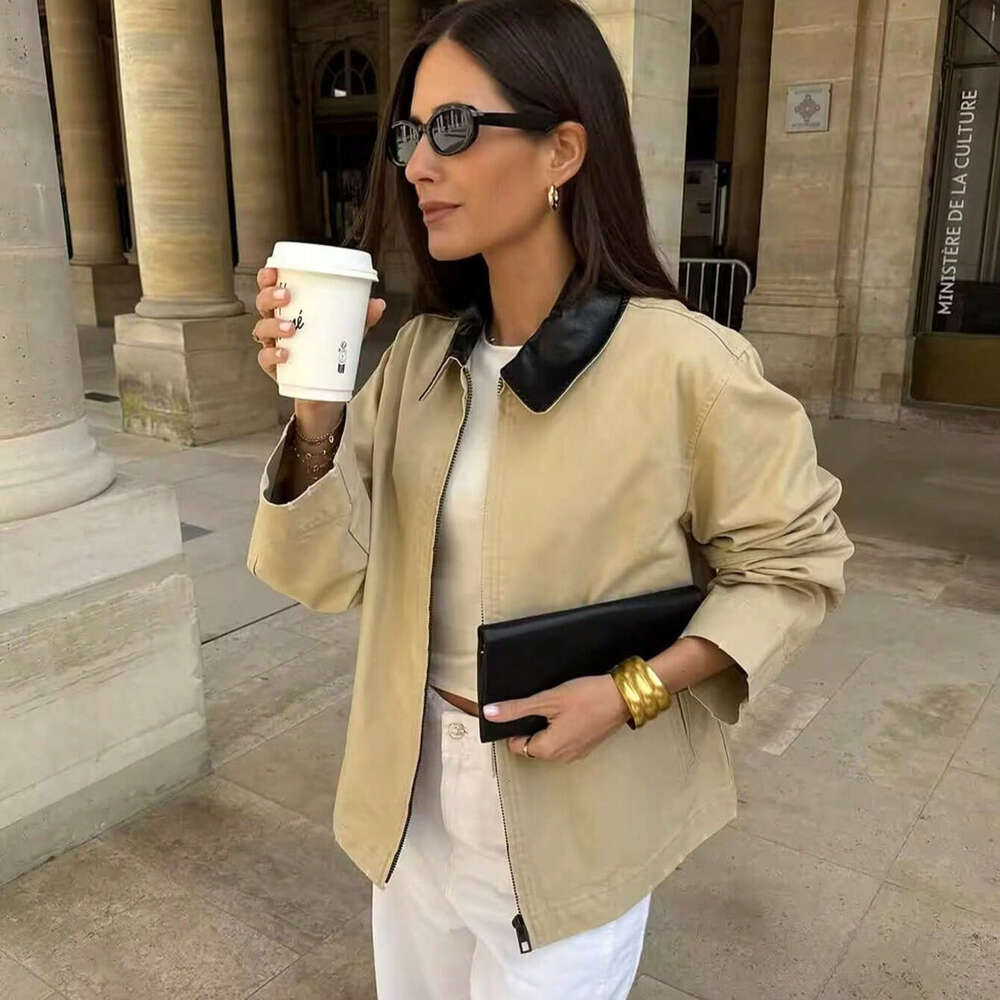 TRAFZA American Style New Lapel Fashion Color-Block Cotton Versatile Jacket B5