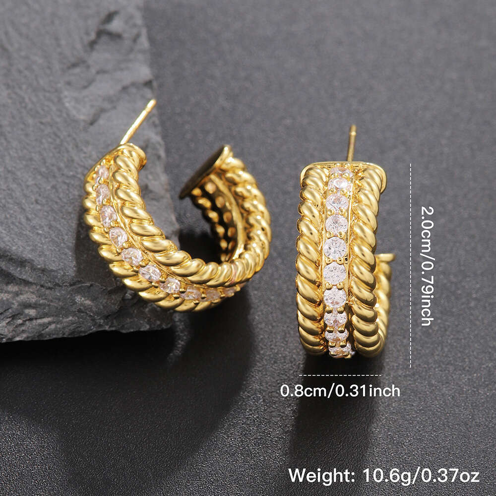Vacuum Electroplating Gold Plated Korean Style C-shaped Hoop Twisted Steel Peptide Round casual Earrings for Women