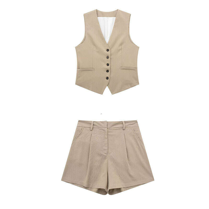 Workwear Spring Summer New Women's Linen Vest + Shorts Set B5