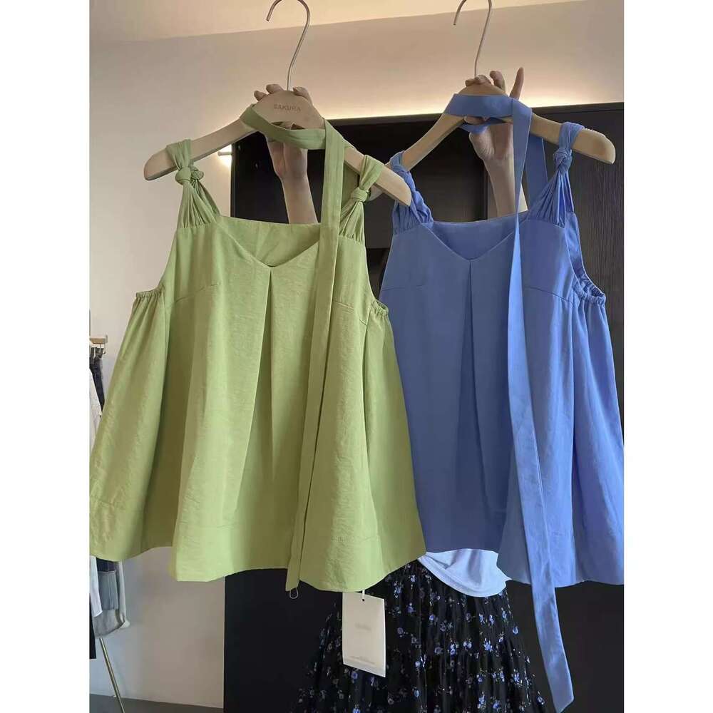 sxzy korean style chic niche unique vneck twist camisole for women summer design loose slimming sleeveless top