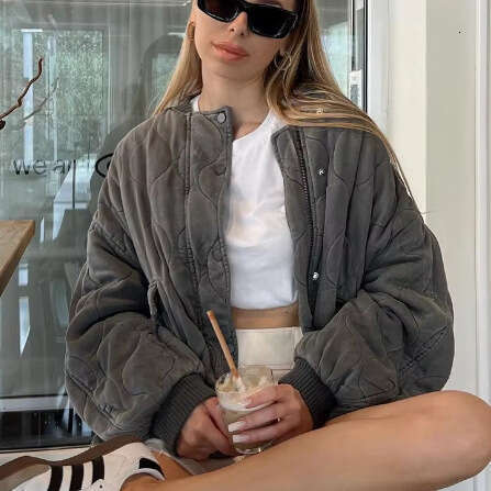 TRAFZA Autumn Winter New Versatile Cotton Loose Bomber Jacket Coat B5