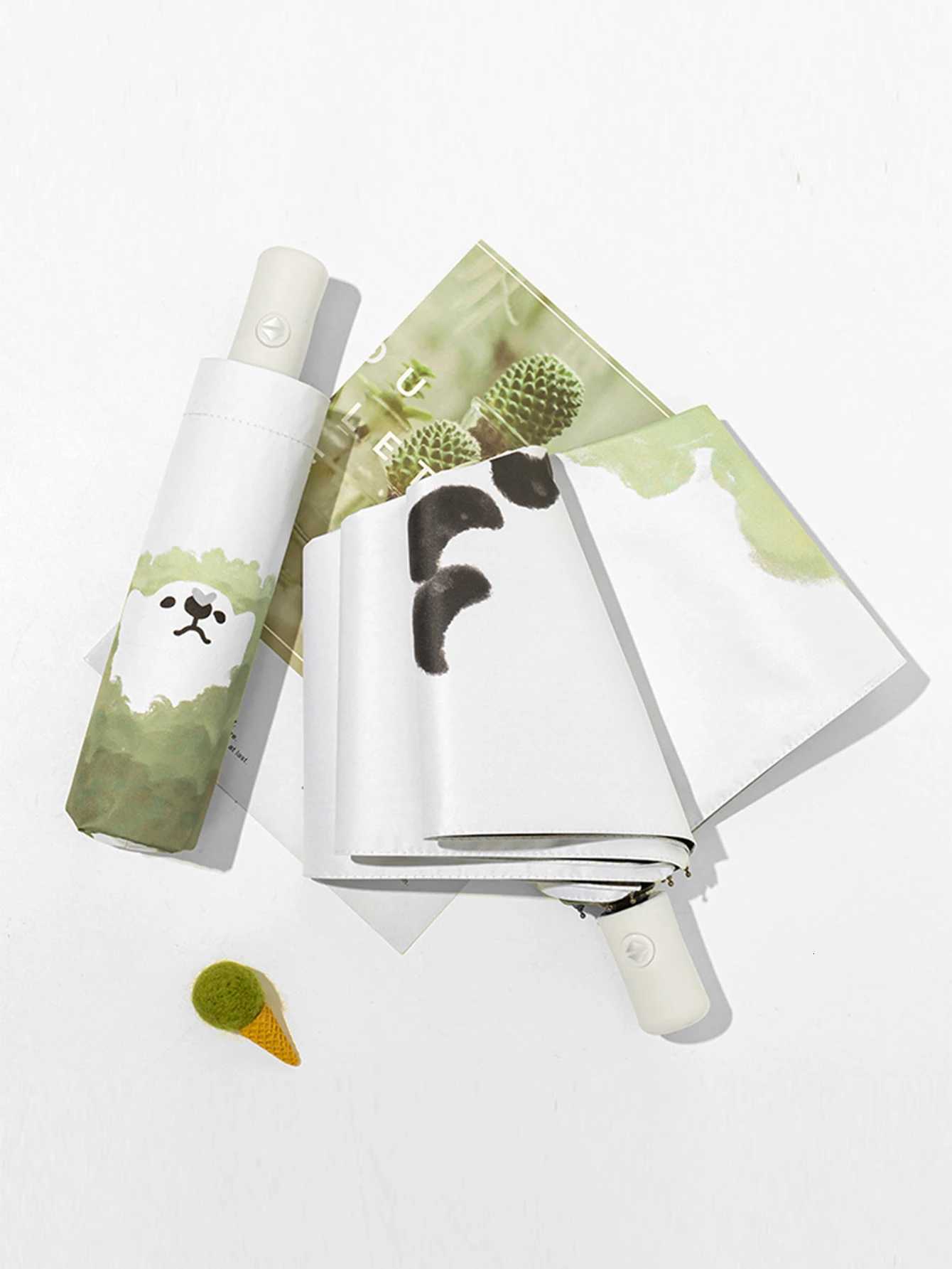 Sunshade Umbrella Cute Little Bear Sun Umbrella with Automatic Fresh Folding for Womens Senior Black Glue Sun Umbrella R250724