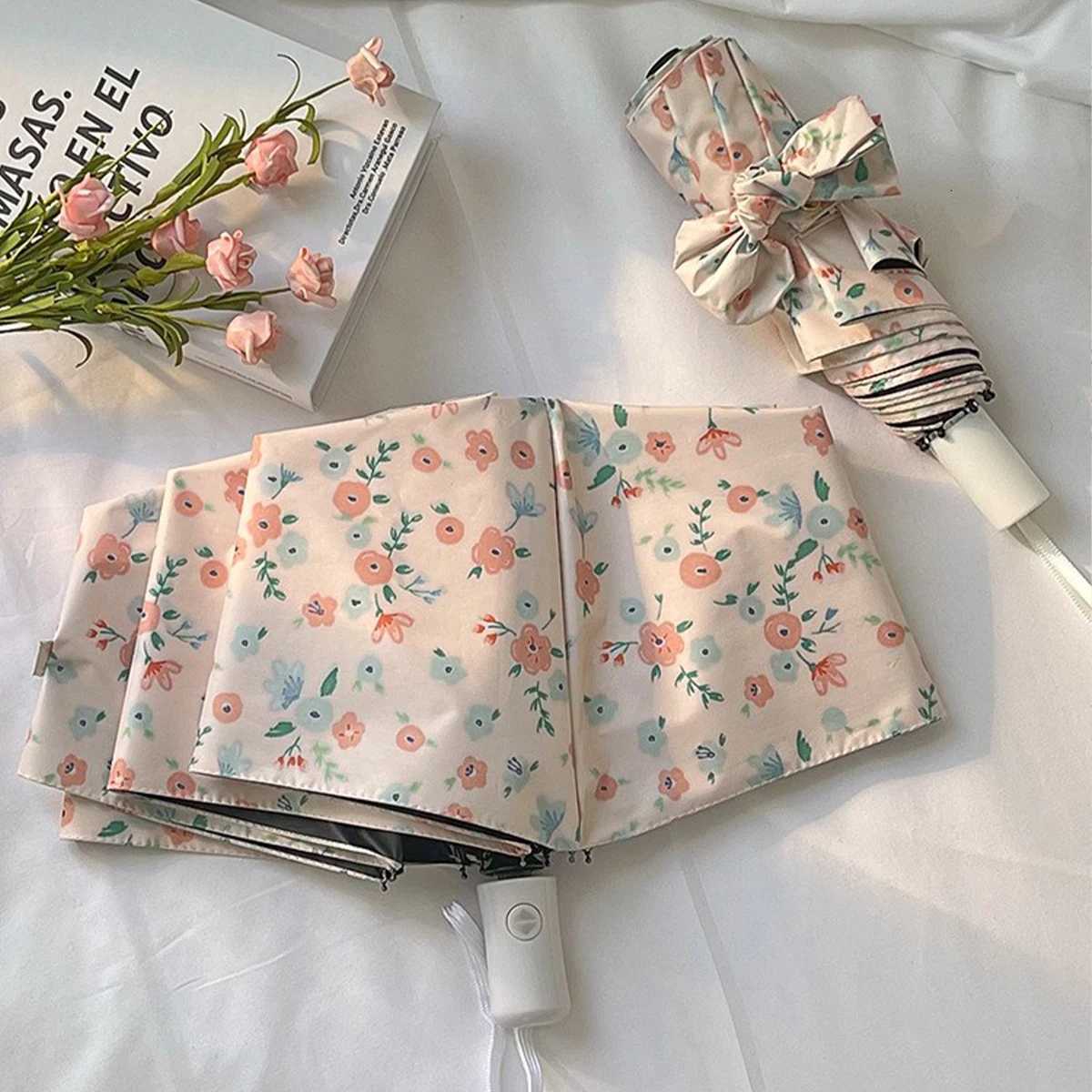 Flower Rain Dew Dual Purpose Sunscreen Umbrella Folding Automatic Womens UV Sunscreen Umbrella R250724