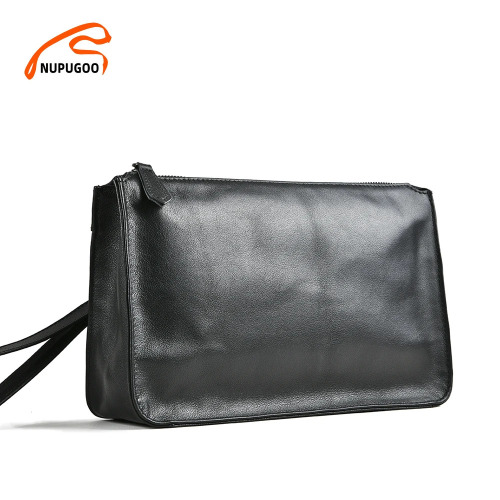 NUPUGOO Business Men Clutch Bag Genuine Leather Black Casual Large Capacity Purses High Quality Wallet Man Bag For 7.9 Inch Ipad 250723