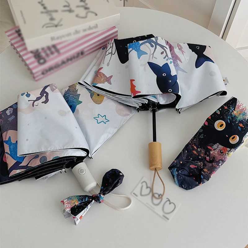 ute Tsartun Fish and Cat Folding Umbrella Sun Protection Rain-Prove UV Protection Umbrella Fully Automatic Sun Umbrella R250724