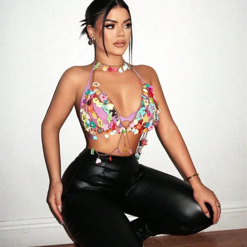 Stage Wear Nightclub Water Drop Gemstone Hollow Out Bikini Body Chain Vest Necklace Sexy Strapless Bra Underwear For Men And Women