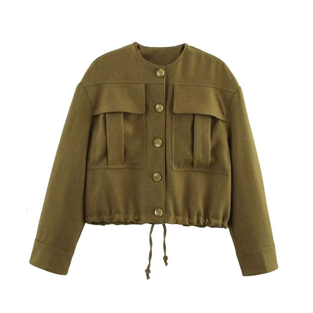 TRAFZA Women's Spring New Style Three-Dimensional Pocket Decor Pilot Jacket High-Waisted Straight-Leg Pants Set B5