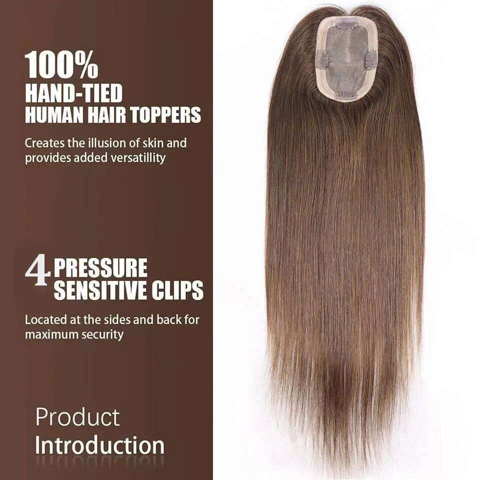 16" Brown Clip In Toppers Women Blonde Breathable Lace With PU Human Pieces For Loss Or Thinning Hair