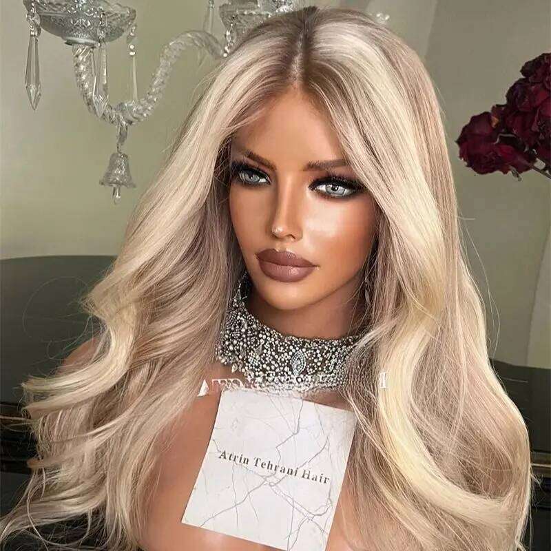Long Wavy for Women Middle Part Body Wave Wigs Natural Looking Ombre Golden Blonde Synthetic Heat Resistant Fiber Wig