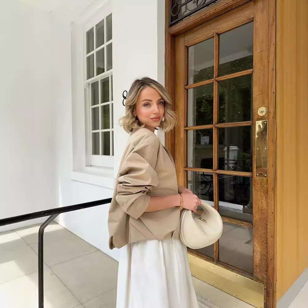 TRAFZA Zipper Round Neck Cargo Pocket Loose Drop Shoulder Bomber Jacket Cool Trendy B5